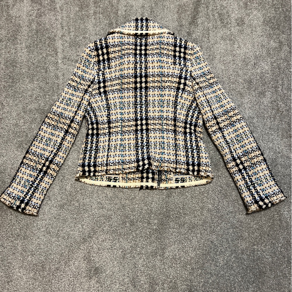 burberry jacket‎ womens 8 tan blue tweed houndstooth blazer quiet luxury classic - Picture 5 of 16
